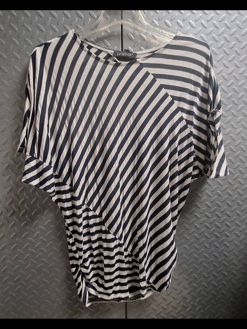Paraphrase Black & White Diagonal Stripe Short Sleeve Top